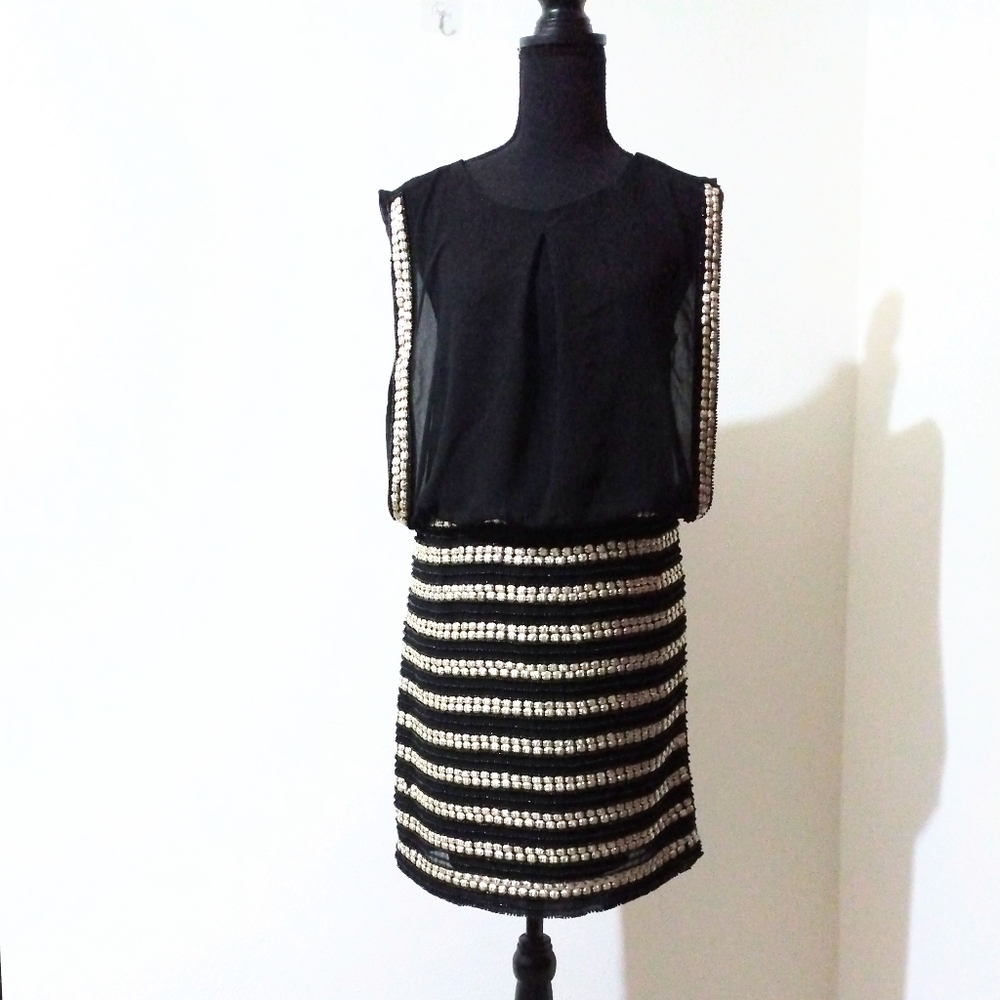 Bebe black beaded metallic dress sz 2
